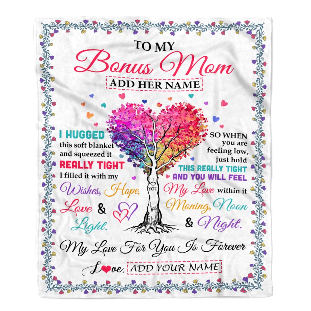 Personalized To My Bonus Mom Gifts From Stepdaughter Hugged Blanket Birthday Gifts For Stepmom Mothers Day Thanksgiving Christmas Customized Fleece Blanket | teecentury