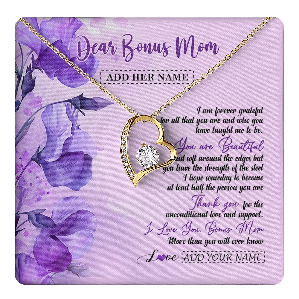 Forever Love Necklace 18K Yellow Gold Finish | 1 | Personalized To My Bonus Mom Gifts From Stepdaughter Necklace Flower You Are Beautiful Gifts For Stepmom Mothers Day Birthday Christmas Gift Box Message Card | teecentury.myshopify