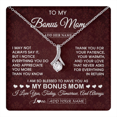 Alluring Beauty Necklace 14K White Gold Finish | 1 | Personalized To My Bonus Mom Gifts From Stepdaughter Necklace Meaningful Jewelry Pendant Gifts For Stepmom Mothers Day Birthday Christmas Gift Box Message Card | https://teecentury.