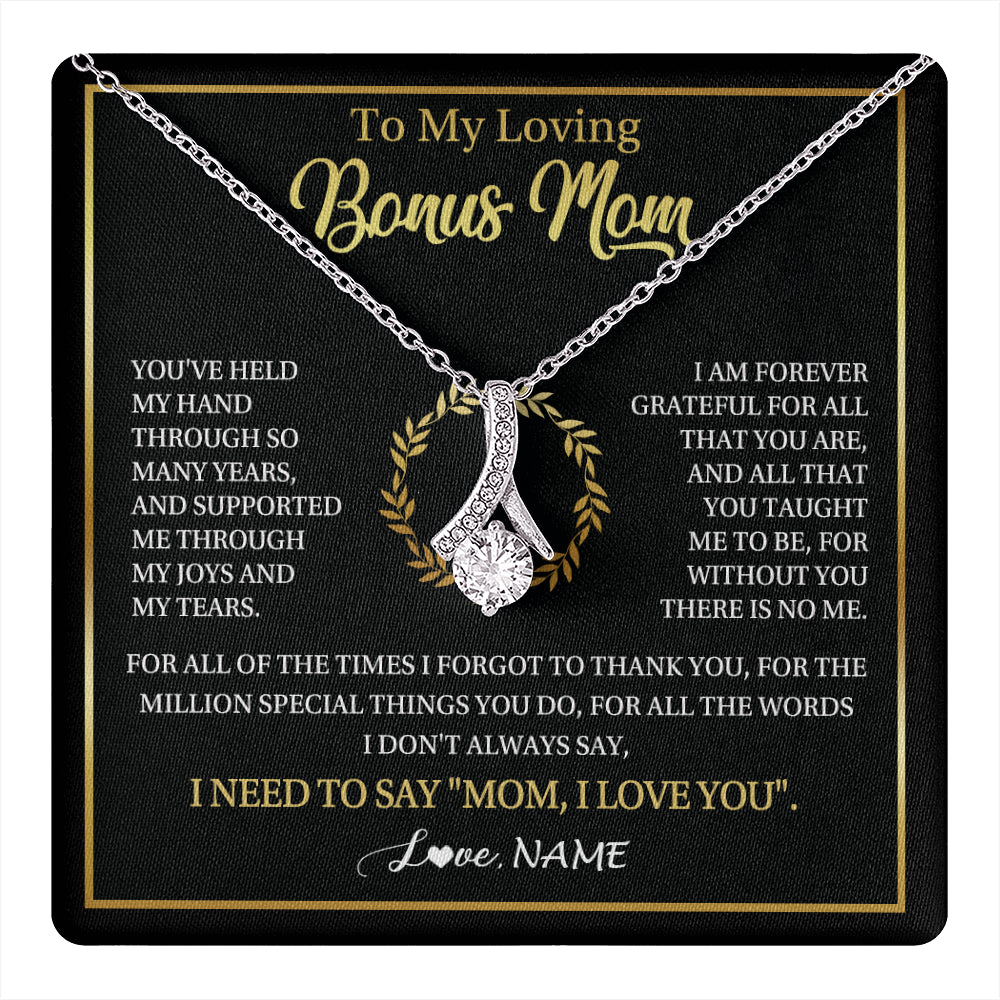 Alluring Beauty Necklace 14K White Gold Finish | 1 | Personalized To My Bonus Mom Gifts Necklace From Stepdaughter Stepson Grateful Thank You Stepmom Birthday Gifts Mothers Day Christmas Gift Box Message Card | teecentury