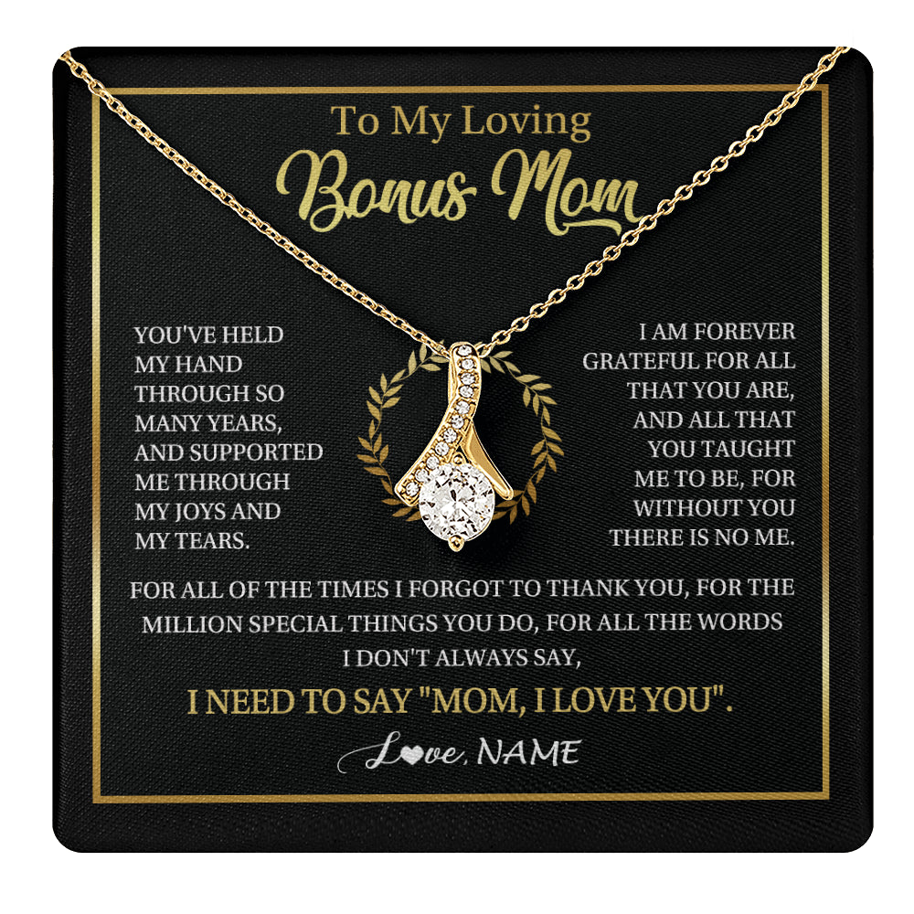 Alluring Beauty Necklace 18K Yellow Gold Finish | 1 | Personalized To My Bonus Mom Gifts Necklace From Stepdaughter Stepson Grateful Thank You Stepmom Birthday Gifts Mothers Day Christmas Gift Box Message Card | teecentury