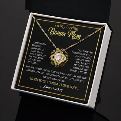 Love Knot Necklace 18K Yellow Gold Finish | 2 | Personalized To My Bonus Mom Gifts Necklace From Stepdaughter Stepson Grateful Thank You Stepmom Birthday Gifts Mothers Day Christmas Gift Box Message Card | teecentury