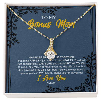 Alluring Beauty Necklace 18K Yellow Gold Finish | Personalized To My Bonus Mom Necklace From Daughter Stepmom Jewelry Birthday Mothers Day Christmas Customized Box Message Card | teecentury