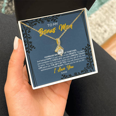 Alluring Beauty Necklace 18K Yellow Gold Finish | Personalized To My Bonus Mom Necklace From Daughter Stepmom Jewelry Birthday Mothers Day Christmas Customized Box Message Card | teecentury