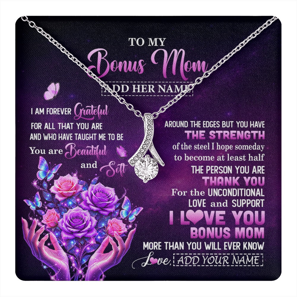 Alluring Beauty Necklace 14K White Gold Finish | 1 | Personalized To My Bonus Mom Necklace From Daughter Thank You For Love Butterfly Stepmom Birthday Mothers Day Christmas Custom Gift Box Message Card | https://teecentury.