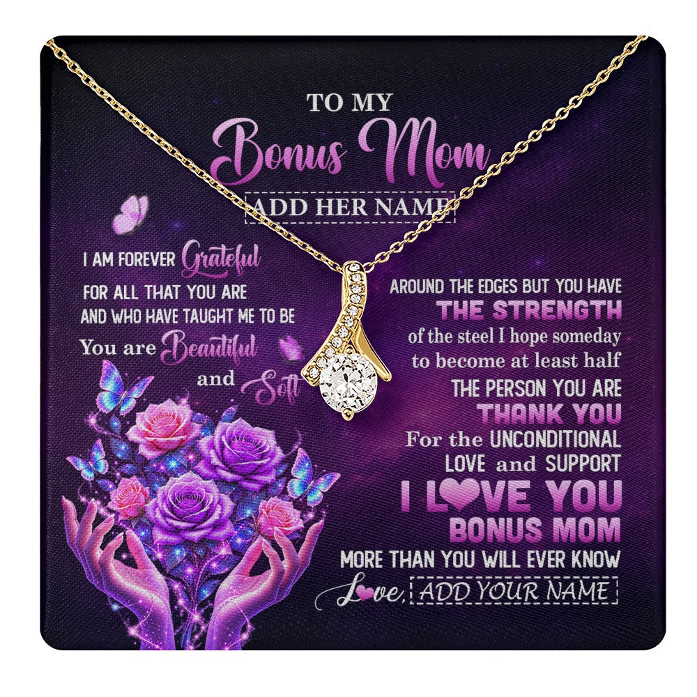 Alluring Beauty Necklace 18K Yellow Gold Finish | 1 | Personalized To My Bonus Mom Necklace From Daughter Thank You For Love Butterfly Stepmom Birthday Mothers Day Christmas Custom Gift Box Message Card | https://teecentury.