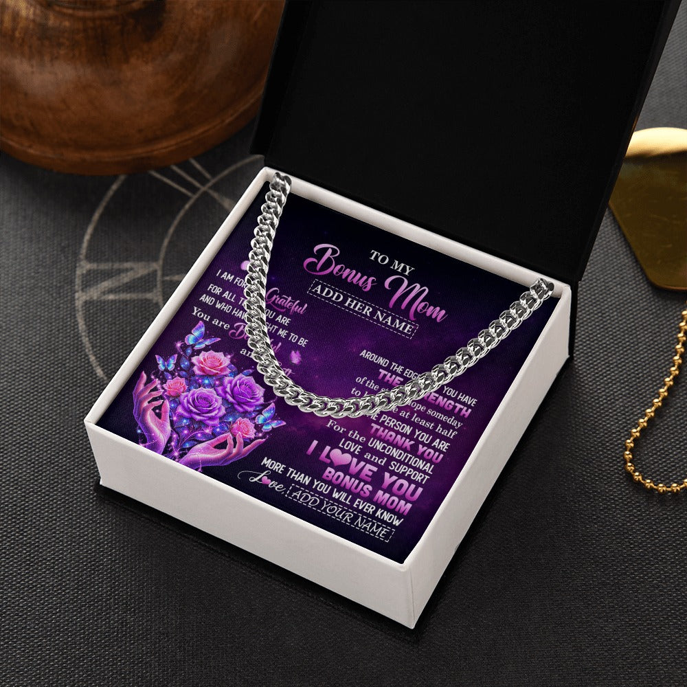 Cuban Link Chain Necklace Stainless Steel | 2 | Personalized To My Bonus Mom Necklace From Daughter Thank You For Love Butterfly Stepmom Birthday Mothers Day Christmas Custom Gift Box Message Card | https://teecentury.