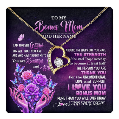 Forever Love Necklace 18K Yellow Gold Finish | 1 | Personalized To My Bonus Mom Necklace From Daughter Thank You For Love Butterfly Stepmom Birthday Mothers Day Christmas Custom Gift Box Message Card | https://teecentury.
