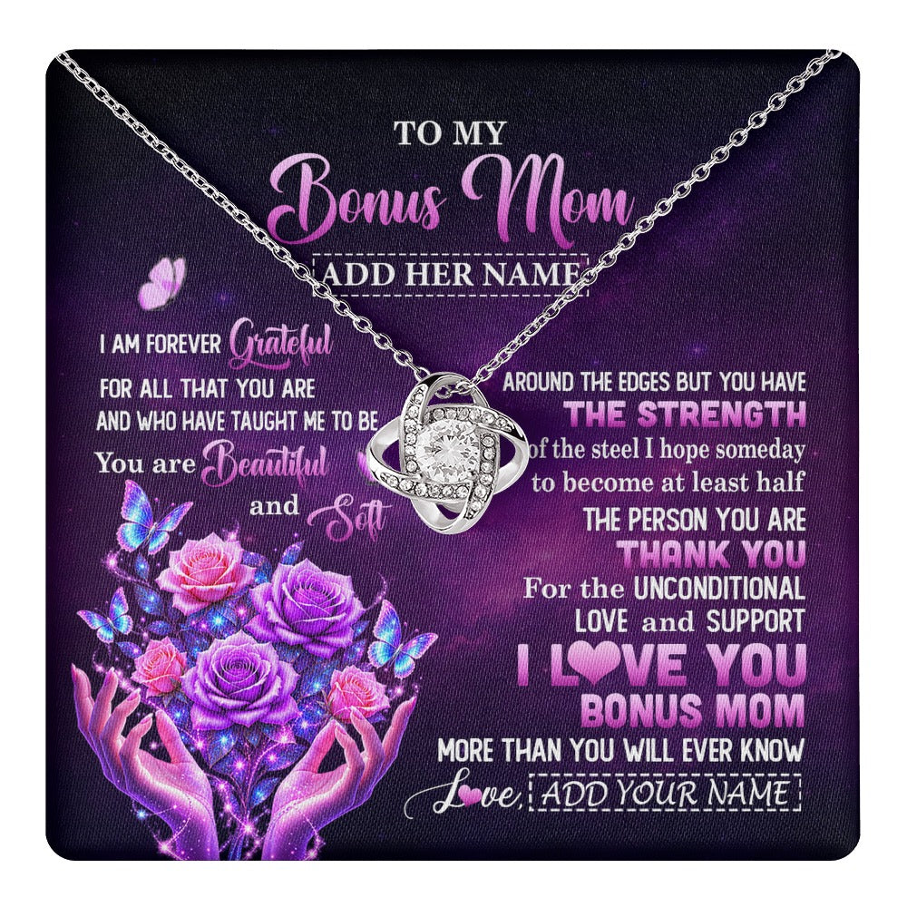 Love Knot Necklace 14K White Gold Finish | 1 | Personalized To My Bonus Mom Necklace From Daughter Thank You For Love Butterfly Stepmom Birthday Mothers Day Christmas Custom Gift Box Message Card | https://teecentury.