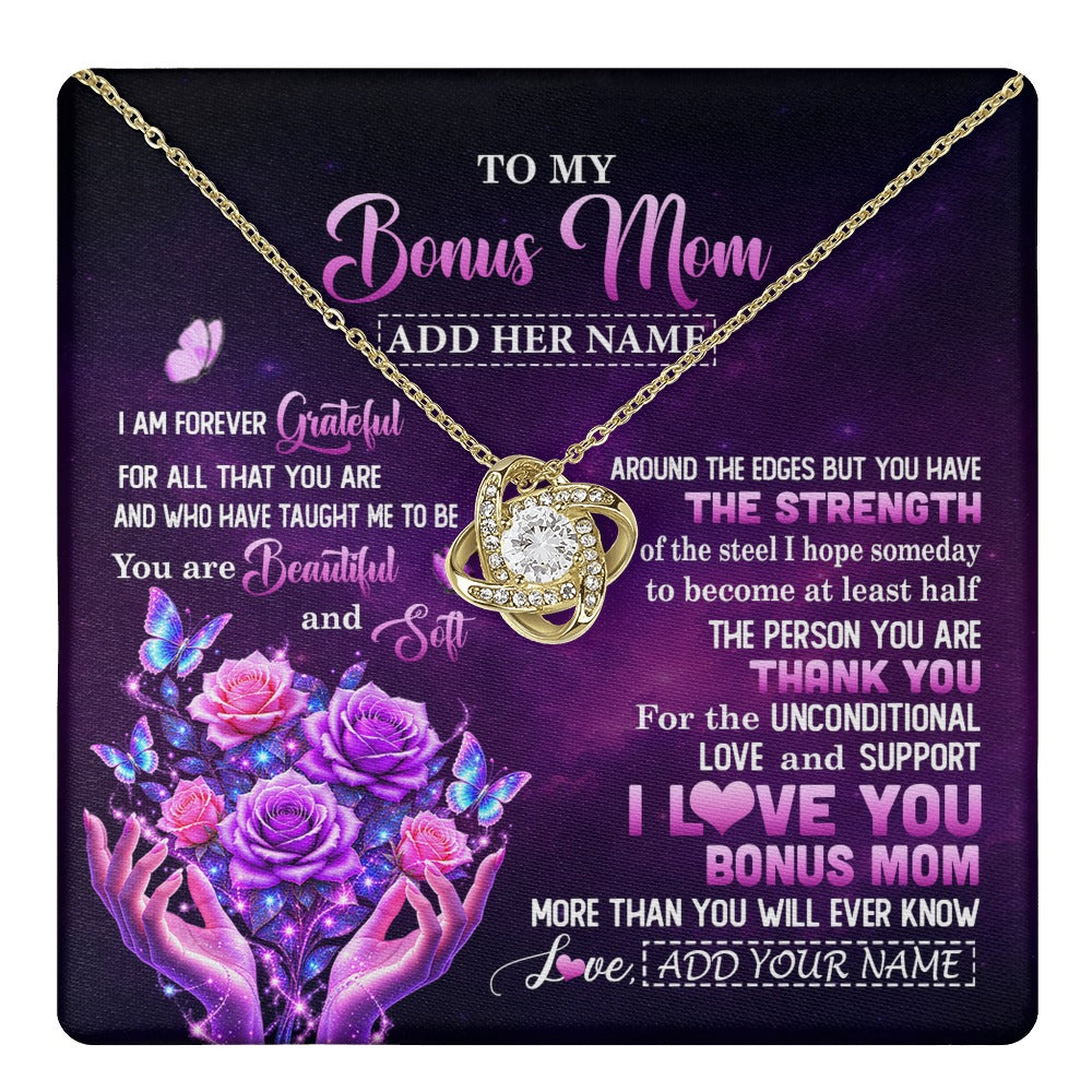 Love Knot Necklace 18K Yellow Gold Finish | 1 | Personalized To My Bonus Mom Necklace From Daughter Thank You For Love Butterfly Stepmom Birthday Mothers Day Christmas Custom Gift Box Message Card | https://teecentury.