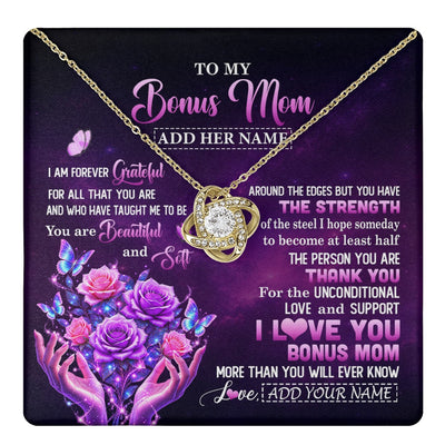 Love Knot Necklace 18K Yellow Gold Finish | 1 | Personalized To My Bonus Mom Necklace From Daughter Thank You For Love Butterfly Stepmom Birthday Mothers Day Christmas Custom Gift Box Message Card | https://teecentury.