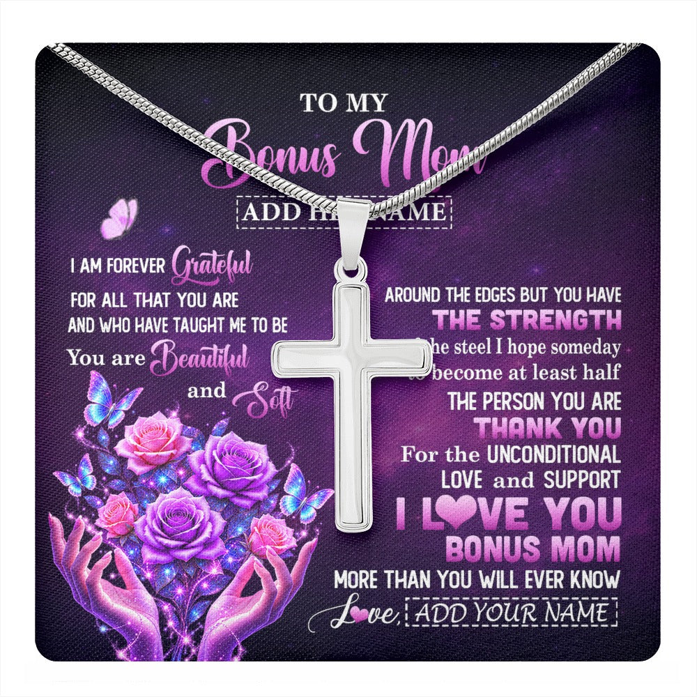 Stainless Cross Necklace Stainless Steel | 1 | Personalized To My Bonus Mom Necklace From Daughter Thank You For Love Butterfly Stepmom Birthday Mothers Day Christmas Custom Gift Box Message Card | https://teecentury.