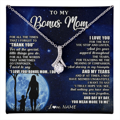 Alluring Beauty Necklace 14K White Gold Finish | 1 | Personalized To My Bonus Mom Necklace From Step Daughter Son Thank You Grateful Love Stepmom Birthday Mothers Day Christmas Customized Gift Box Message Card | teecentury