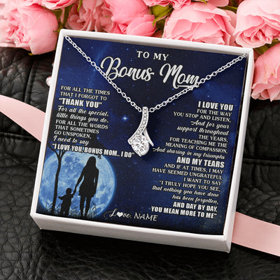 Alluring Beauty Necklace 14K White Gold Finish | 2 | Personalized To My Bonus Mom Necklace From Step Daughter Son Thank You Grateful Love Stepmom Birthday Mothers Day Christmas Customized Gift Box Message Card | teecentury