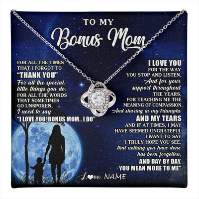 Love Knot Necklace 14K White Gold Finish | 1 | Personalized To My Bonus Mom Necklace From Step Daughter Son Thank You Grateful Love Stepmom Birthday Mothers Day Christmas Customized Gift Box Message Card | teecentury