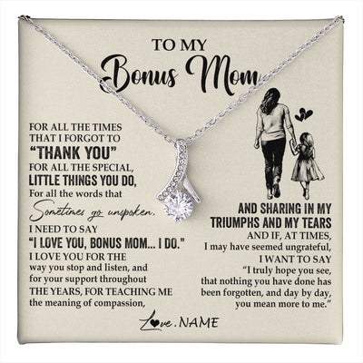 Alluring Beauty Necklace 14K White Gold Finish | 1 | Personalized To My Bonus Mom Necklace From Stepdaughter For All The Times That I Forgot To Thank You Birthday Mothers Day Customized Gift Box Message Card | teecentury