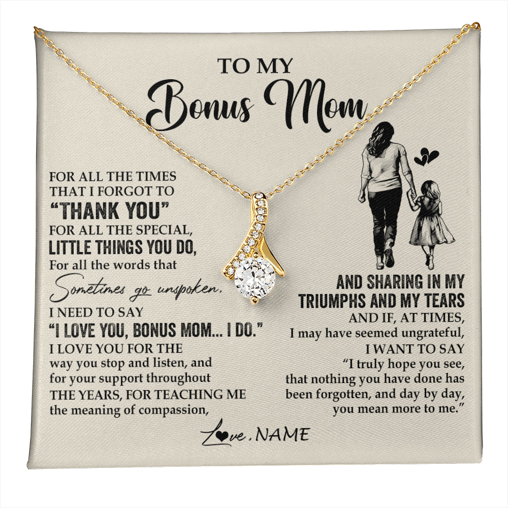 Alluring Beauty Necklace 18K Yellow Gold Finish | 1 | Personalized To My Bonus Mom Necklace From Stepdaughter For All The Times That I Forgot To Thank You Birthday Mothers Day Customized Gift Box Message Card | teecentury