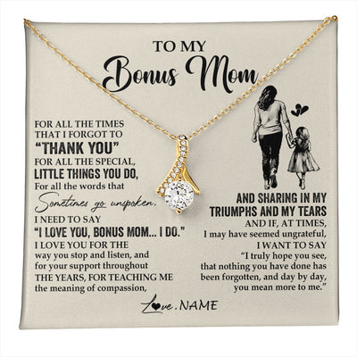 Alluring Beauty Necklace 18K Yellow Gold Finish | 1 | Personalized To My Bonus Mom Necklace From Stepdaughter For All The Times That I Forgot To Thank You Birthday Mothers Day Customized Gift Box Message Card | teecentury