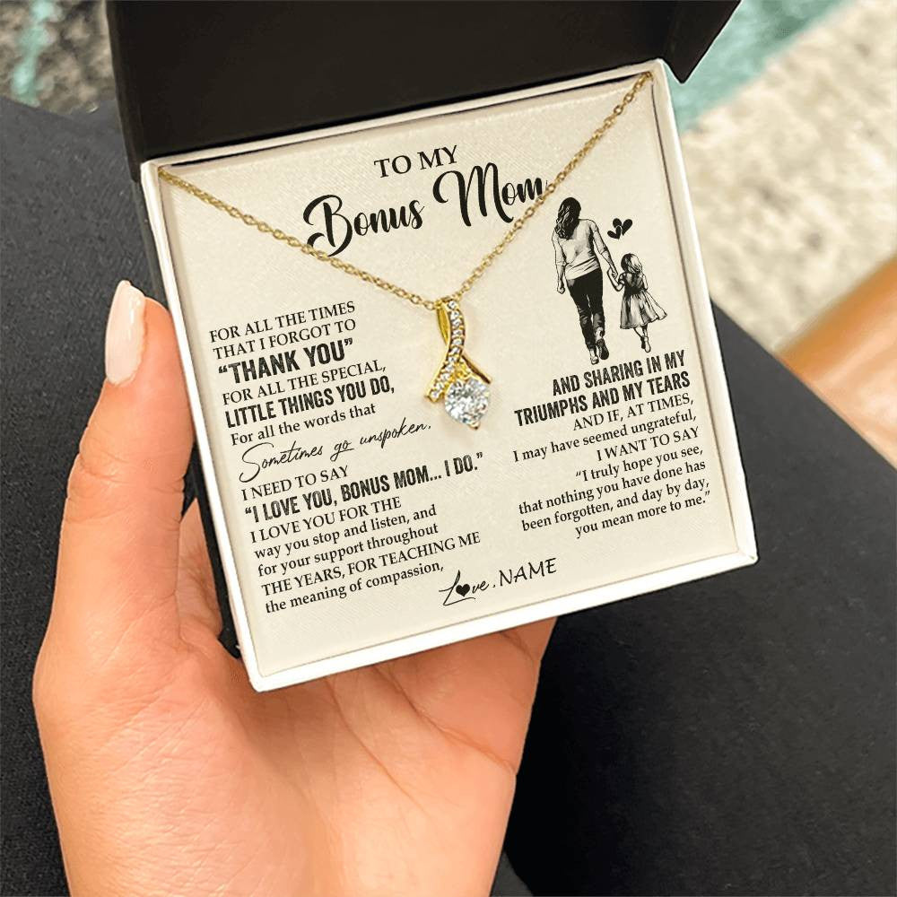 Alluring Beauty Necklace 18K Yellow Gold Finish | 2 | Personalized To My Bonus Mom Necklace From Stepdaughter For All The Times That I Forgot To Thank You Birthday Mothers Day Customized Gift Box Message Card | teecentury