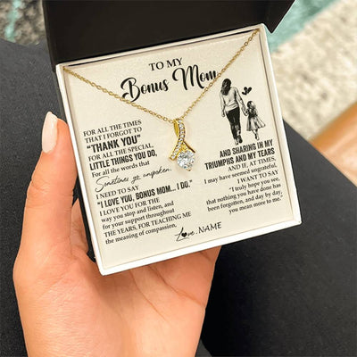 Alluring Beauty Necklace 18K Yellow Gold Finish | 2 | Personalized To My Bonus Mom Necklace From Stepdaughter For All The Times That I Forgot To Thank You Birthday Mothers Day Customized Gift Box Message Card | teecentury