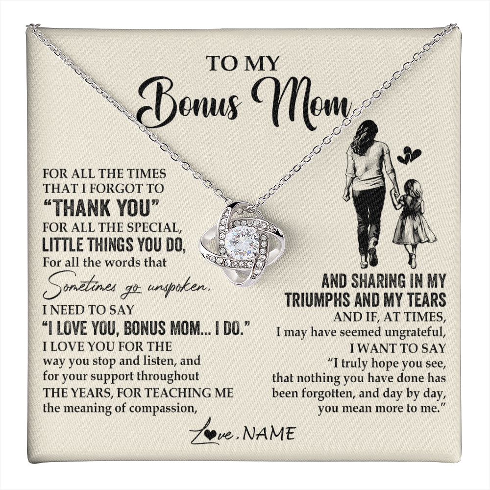 Love Knot Necklace 14K White Gold Finish | 1 | Personalized To My Bonus Mom Necklace From Stepdaughter For All The Times That I Forgot To Thank You Birthday Mothers Day Customized Gift Box Message Card | teecentury
