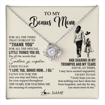 Love Knot Necklace 14K White Gold Finish | 1 | Personalized To My Bonus Mom Necklace From Stepdaughter For All The Times That I Forgot To Thank You Birthday Mothers Day Customized Gift Box Message Card | teecentury
