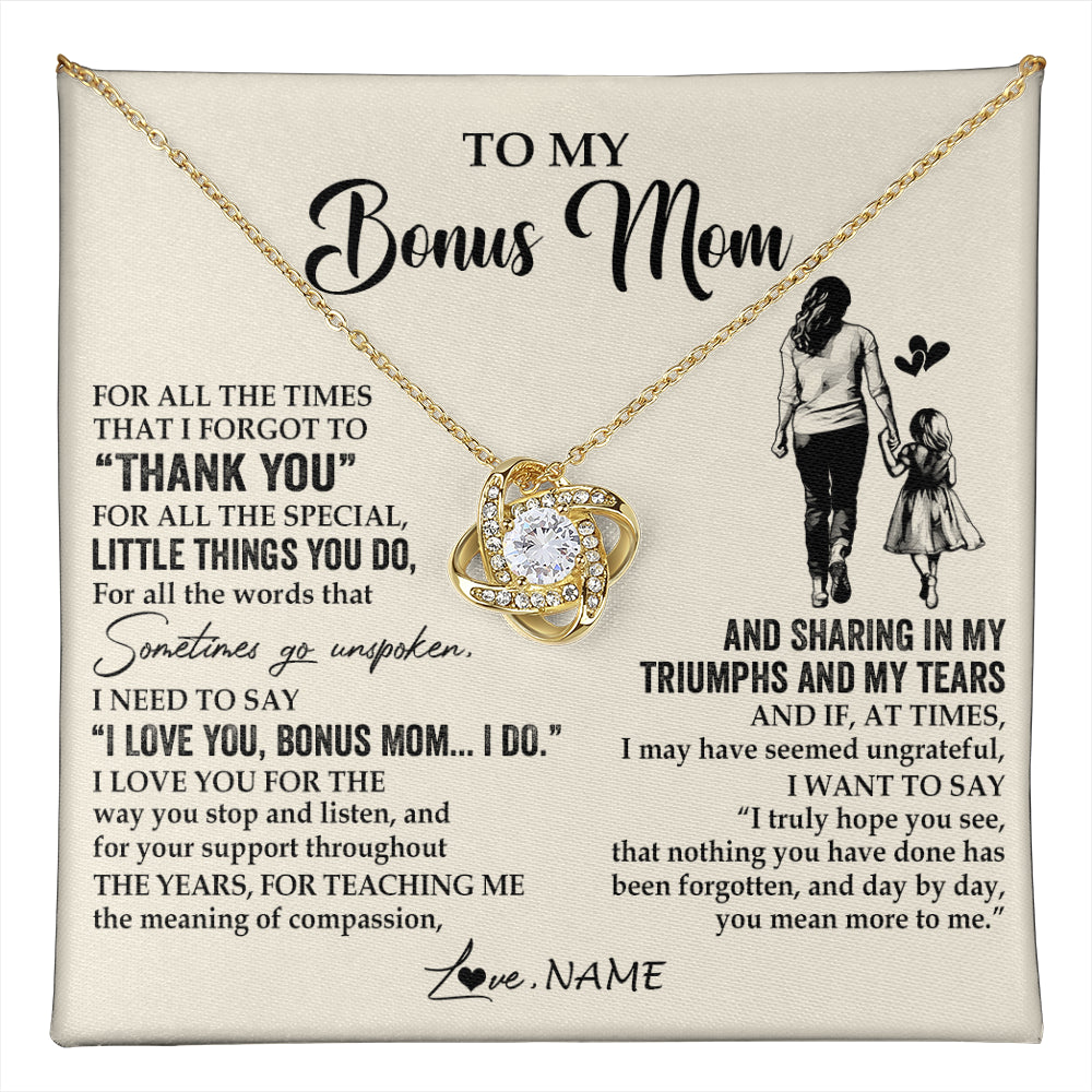 Love Knot Necklace 18K Yellow Gold Finish | 1 | Personalized To My Bonus Mom Necklace From Stepdaughter For All The Times That I Forgot To Thank You Birthday Mothers Day Customized Gift Box Message Card | teecentury