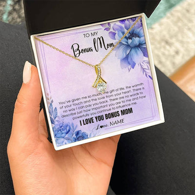 Alluring Beauty Necklace 18K Yellow Gold Finish | 2 | Personalized To My Bonus Mom Necklace From Stepdaughter Stepson I Love You Stepmom Birthday Gifts Mothers Day Christmas Jewelry Customized Gift Box Message Card | teecentury