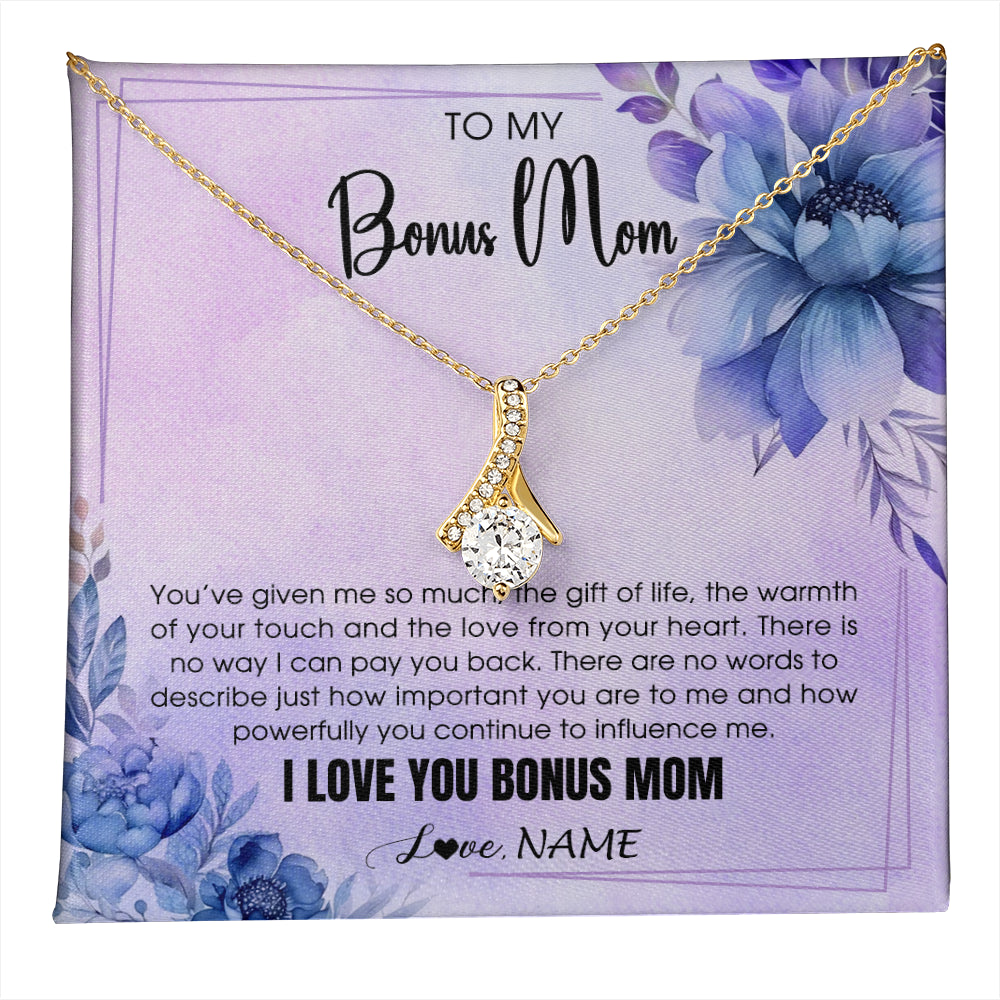 Alluring Beauty Necklace 18K Yellow Gold Finish | 1 | Personalized To My Bonus Mom Necklace From Stepdaughter Stepson I Love You Stepmom Birthday Gifts Mothers Day Christmas Jewelry Customized Gift Box Message Card | teecentury