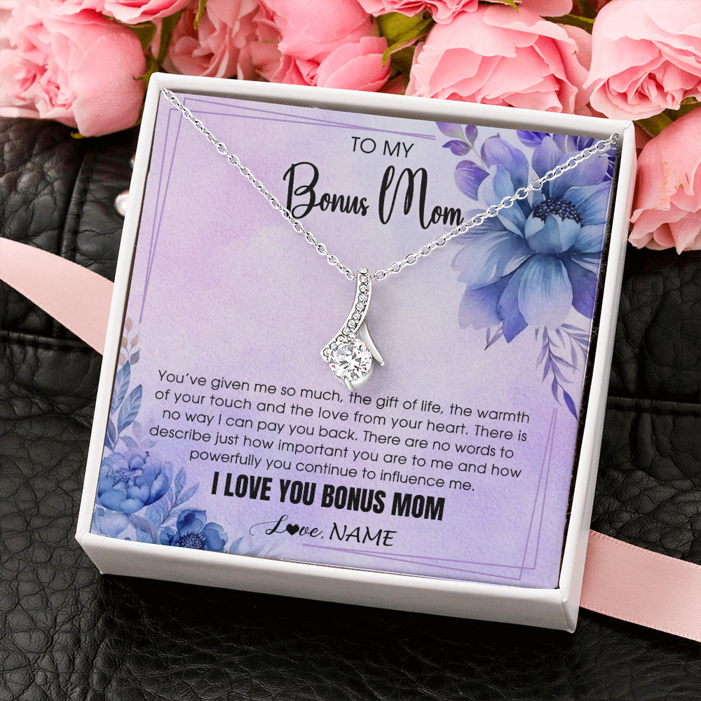 Alluring Beauty Necklace 14K White Gold Finish | 2 | Personalized To My Bonus Mom Necklace From Stepdaughter Stepson I Love You Stepmom Birthday Gifts Mothers Day Christmas Jewelry Customized Gift Box Message Card | teecentury