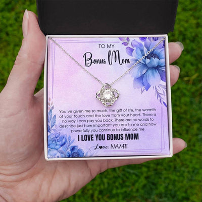 Love Knot Necklace 14K White Gold Finish | 2 | Personalized To My Bonus Mom Necklace From Stepdaughter Stepson I Love You Stepmom Birthday Gifts Mothers Day Christmas Jewelry Customized Gift Box Message Card | teecentury