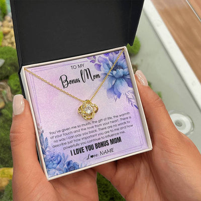 Love Knot Necklace 18K Yellow Gold Finish | 2 | Personalized To My Bonus Mom Necklace From Stepdaughter Stepson I Love You Stepmom Birthday Gifts Mothers Day Christmas Jewelry Customized Gift Box Message Card | teecentury