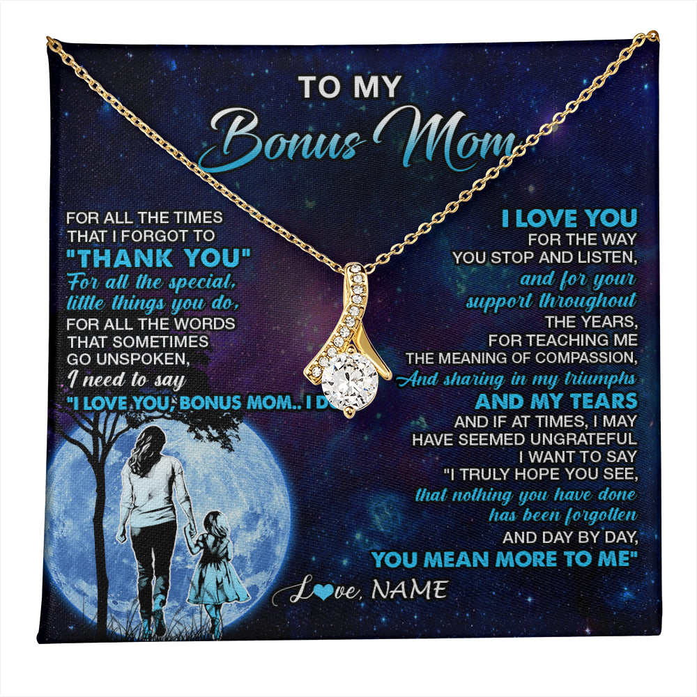 Alluring Beauty Necklace 18K Yellow Gold Finish | 1 | Personalized To My Bonus Mom Necklace From Stepdaughter Thank You Day By Day Stepmom Birthday Gifts Mothers Day Christmas Customized Gift Box Message Card | teecentury