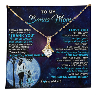 Alluring Beauty Necklace 18K Yellow Gold Finish | 1 | Personalized To My Bonus Mom Necklace From Stepdaughter Thank You Day By Day Stepmom Birthday Gifts Mothers Day Christmas Customized Gift Box Message Card | teecentury