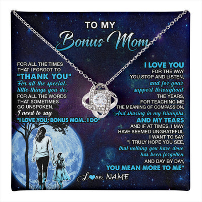 Love Knot Necklace 14K White Gold Finish | 1 | Personalized To My Bonus Mom Necklace From Stepdaughter Thank You Day By Day Stepmom Birthday Gifts Mothers Day Christmas Customized Gift Box Message Card | teecentury
