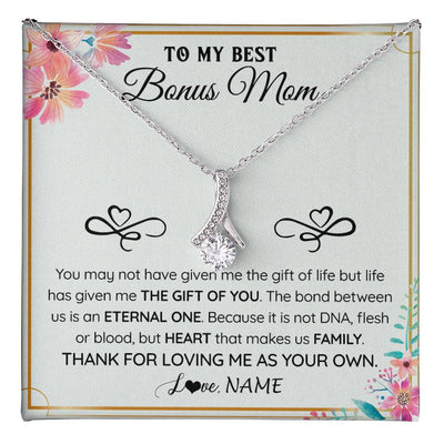 Alluring Beauty Necklace 14K White Gold Finish | 1 | Personalized To My Bonus Mom Necklace From Stepdaughter Thank You For Loving Stepmom Jewelry Pendant Birthday Gifts Christmas Customized Gift Box Message Card | teecentury