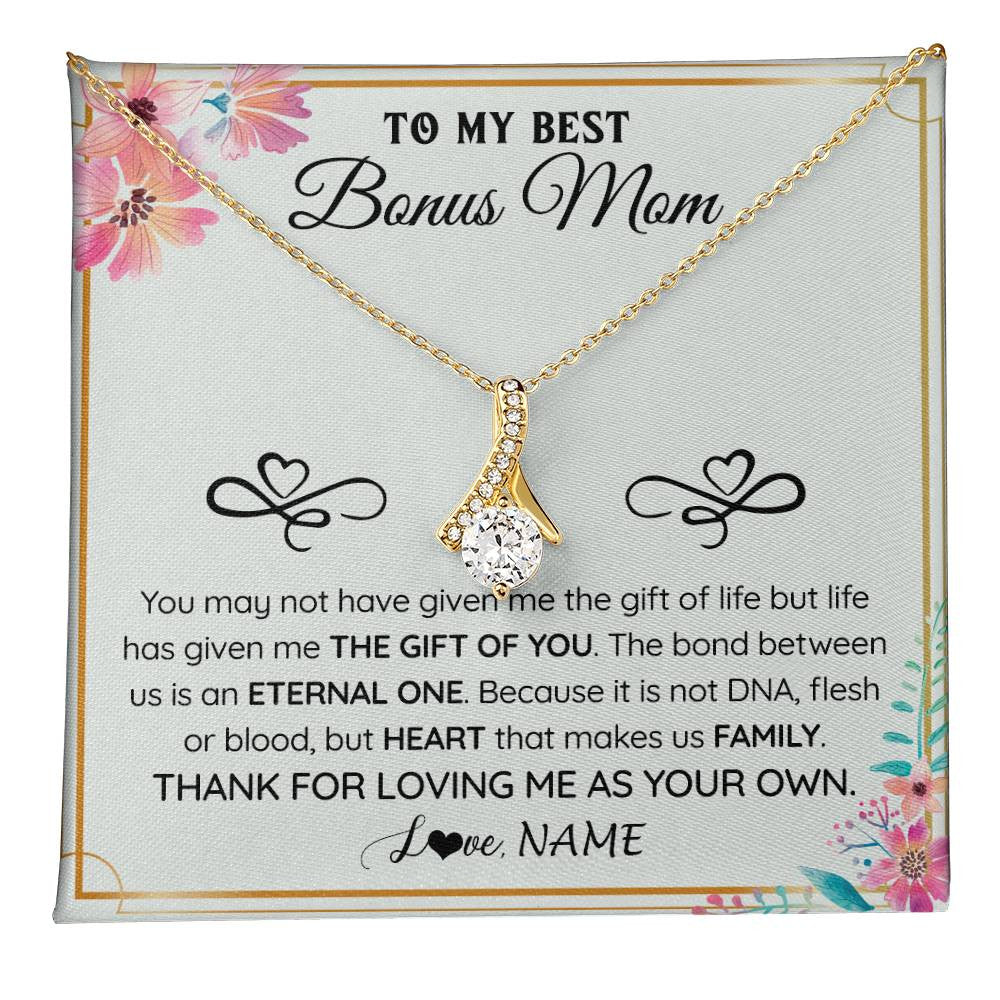 Alluring Beauty Necklace 18K Yellow Gold Finish | 1 | Personalized To My Bonus Mom Necklace From Stepdaughter Thank You For Loving Stepmom Jewelry Pendant Birthday Gifts Christmas Customized Gift Box Message Card | teecentury