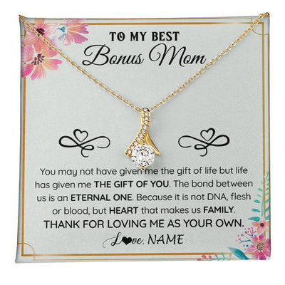 Alluring Beauty Necklace 18K Yellow Gold Finish | 1 | Personalized To My Bonus Mom Necklace From Stepdaughter Thank You For Loving Stepmom Jewelry Pendant Birthday Gifts Christmas Customized Gift Box Message Card | teecentury