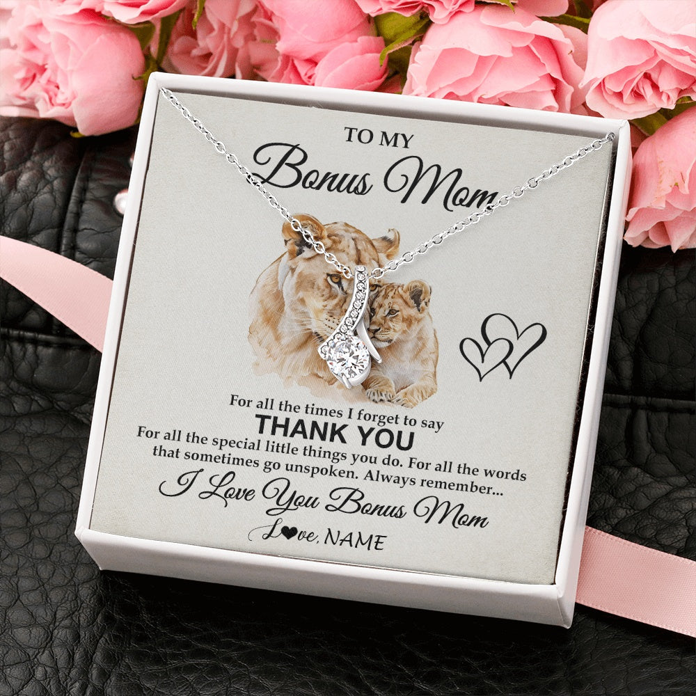 Alluring Beauty Necklace 14K White Gold Finish | 2 | Personalized To My Bonus Mom Necklace From Stepdaughter Thank You Lion Stepmom Gift For Mothers Day Birthday Gift Christmas For Step Mom Gift Box Message Card | teecentury.myshopify