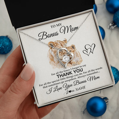 Forever Love Necklace 14K White Gold Finish | 2 | Personalized To My Bonus Mom Necklace From Stepdaughter Thank You Lion Stepmom Gift For Mothers Day Birthday Gift Christmas For Step Mom Gift Box Message Card | teecentury.myshopify