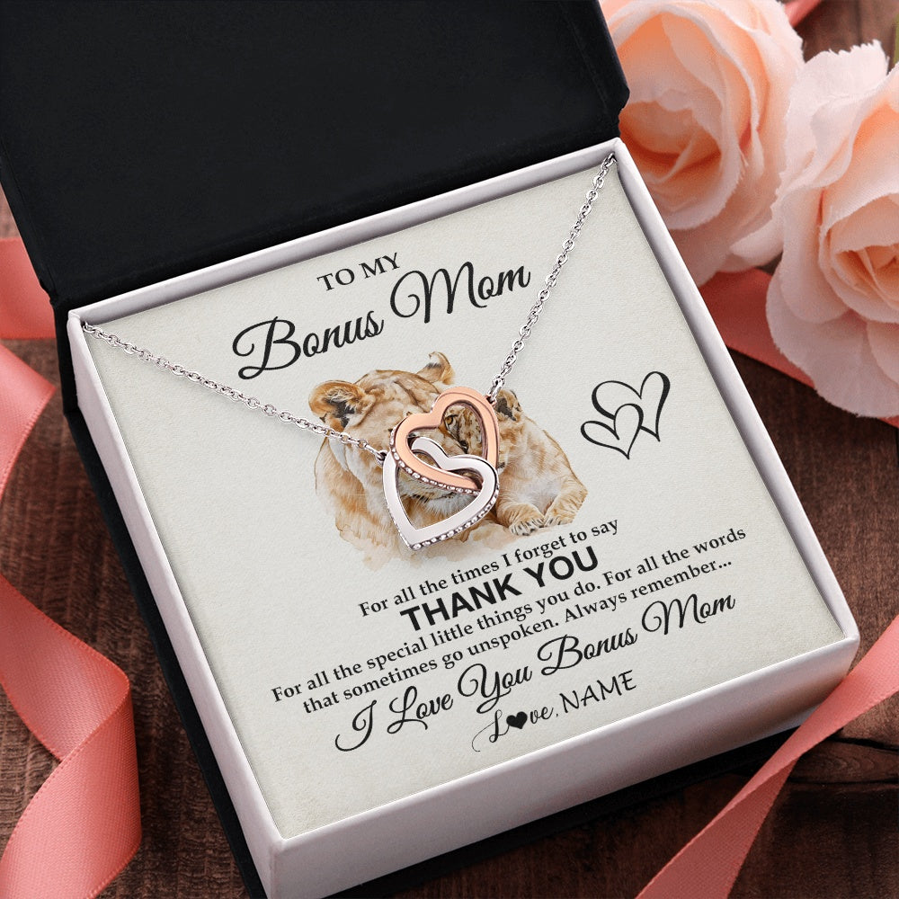 Interlocking Hearts Necklace Stainless Steel & Rose Gold Finish | 2 | Personalized To My Bonus Mom Necklace From Stepdaughter Thank You Lion Stepmom Gift For Mothers Day Birthday Gift Christmas For Step Mom Gift Box Message Card | teecentury.myshopify