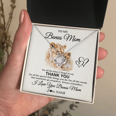 Love Knot Necklace 14K White Gold Finish | 2 | Personalized To My Bonus Mom Necklace From Stepdaughter Thank You Lion Stepmom Gift For Mothers Day Birthday Gift Christmas For Step Mom Gift Box Message Card | teecentury.myshopify
