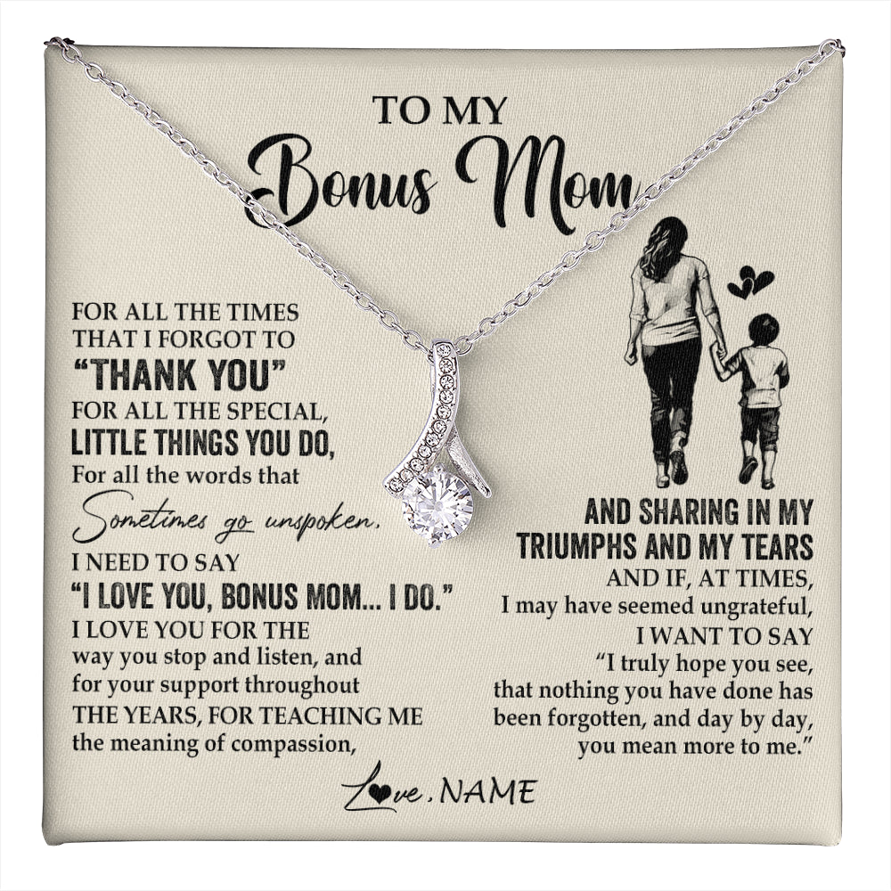 Alluring Beauty Necklace 14K White Gold Finish | 1 | Personalized To My Bonus Mom Necklace From Stepson For All The Times That I Forgot To Thank You Birthday Mothers Day Christmas Customized Gift Box Message Card | teecentury
