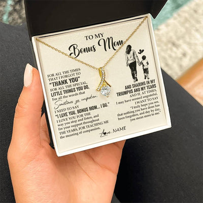Alluring Beauty Necklace 18K Yellow Gold Finish | 2 | Personalized To My Bonus Mom Necklace From Stepson For All The Times That I Forgot To Thank You Birthday Mothers Day Christmas Customized Gift Box Message Card | teecentury
