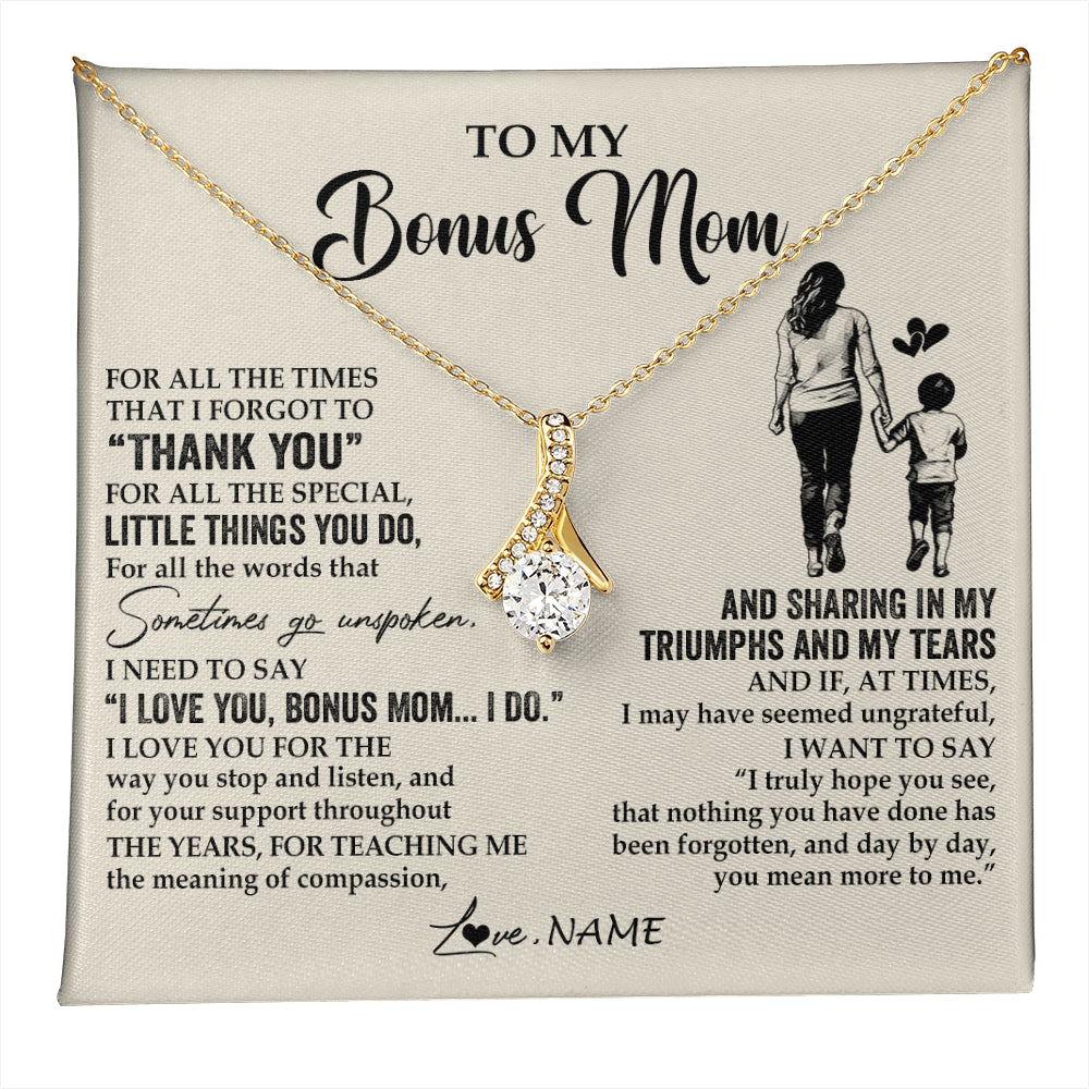 Alluring Beauty Necklace 18K Yellow Gold Finish | 1 | Personalized To My Bonus Mom Necklace From Stepson For All The Times That I Forgot To Thank You Birthday Mothers Day Christmas Customized Gift Box Message Card | teecentury