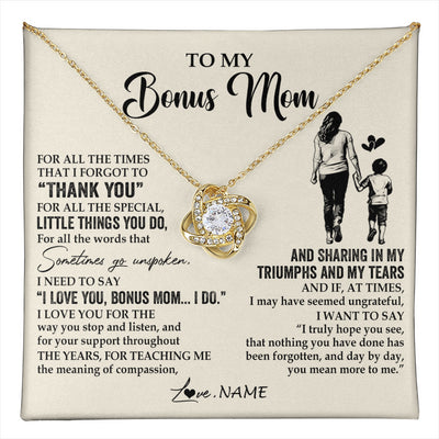 Love Knot Necklace 18K Yellow Gold Finish | 1 | Personalized To My Bonus Mom Necklace From Stepson For All The Times That I Forgot To Thank You Birthday Mothers Day Christmas Customized Gift Box Message Card | teecentury