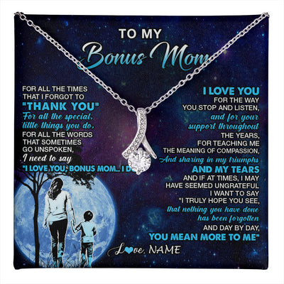Alluring Beauty Necklace 14K White Gold Finish | 1 | Personalized To My Bonus Mom Necklace From Stepson Thank You Day By Day Stepmom Birthday Gifts Mothers Day Christmas Customized Gift Box Message Card | teecentury