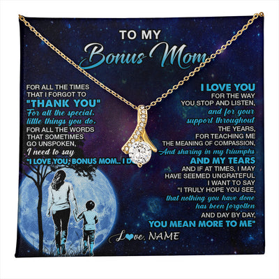 Alluring Beauty Necklace 18K Yellow Gold Finish | 1 | Personalized To My Bonus Mom Necklace From Stepson Thank You Day By Day Stepmom Birthday Gifts Mothers Day Christmas Customized Gift Box Message Card | teecentury