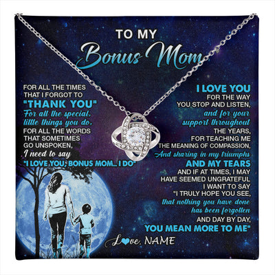 Love Knot Necklace 14K White Gold Finish | 1 | Personalized To My Bonus Mom Necklace From Stepson Thank You Day By Day Stepmom Birthday Gifts Mothers Day Christmas Customized Gift Box Message Card | teecentury
