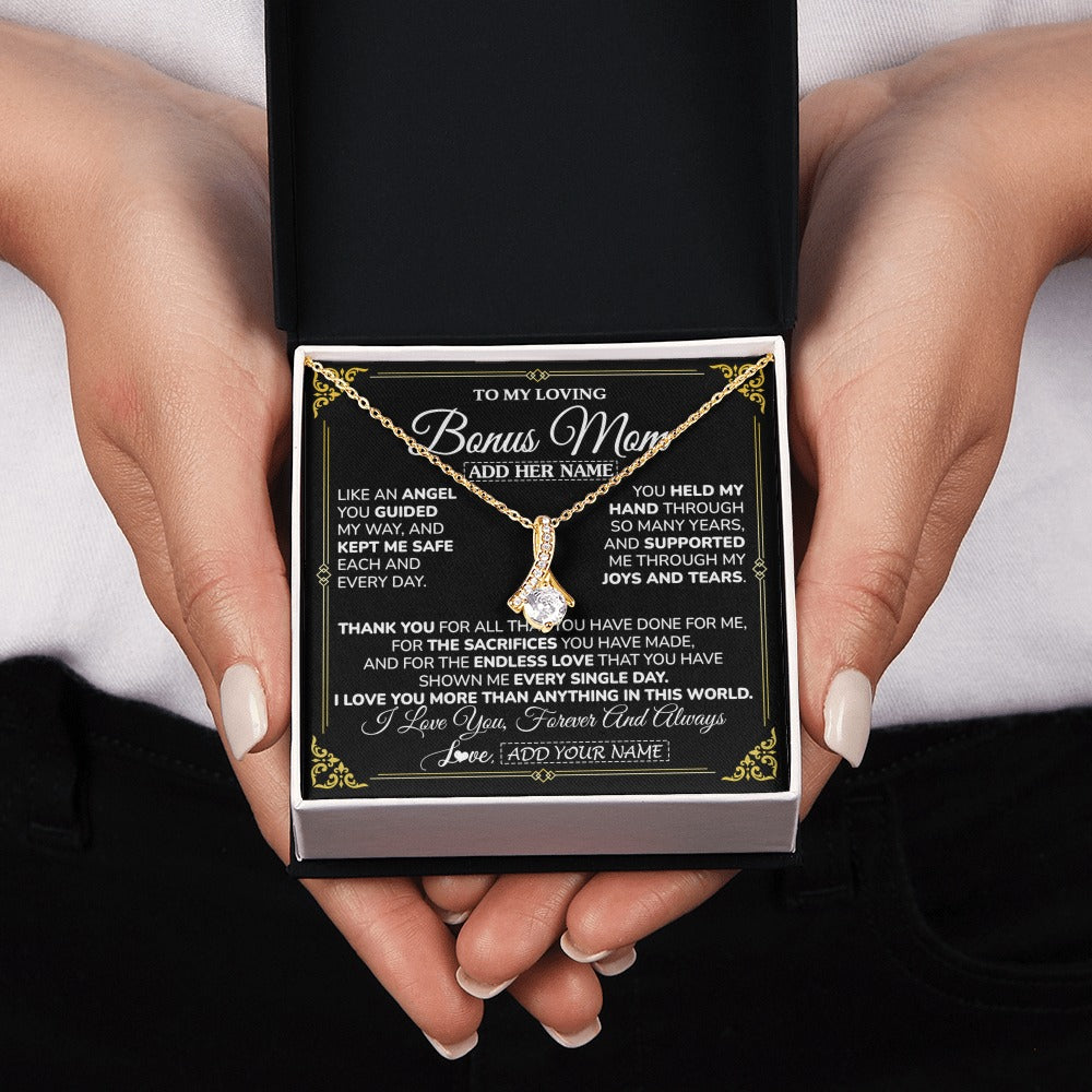 Alluring Beauty Necklace 18K Yellow Gold Finish | 2 | Personalized To My Bonus Mom Necklace Gifts Meaningful Gift To Stepmom From Stepdaughter Without You There Is No Me Mothers Day Birthday Gift Box Message Card | https://teecentury.